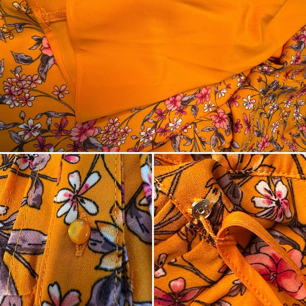 🍊 Nanette Lepore Orange Floral Pintuck Midi Dress Kentucky Derby– Size 10 - Picture 7 of 16